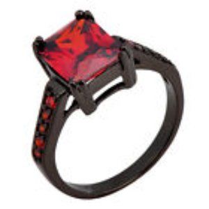 New - Garnet Quartz In Black Gold Filled Ring - Size 6